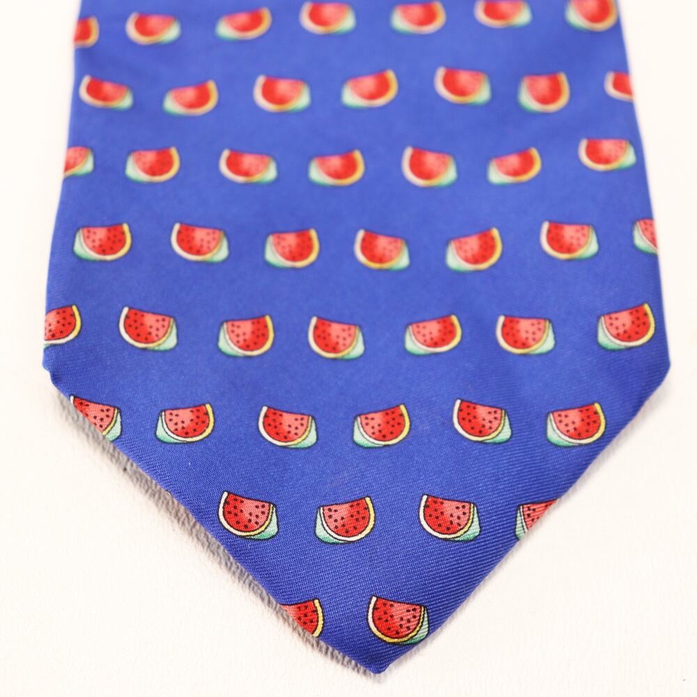 Lands End Tie Mens 60 in Silk Blue Red Watermelon Colorful Summer Wide